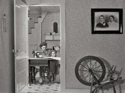 October 1940. "Mrs. Baptiste Jendreau, wife of French-Canadian FSA (Farm Security Administration) client and potato farmer near Saint David, Maine." Medium format acetate negative by Jack Delano for the Farm Security Administration. View full size.