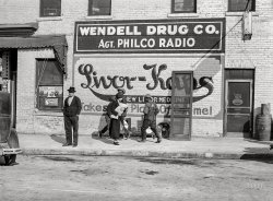 November 1939. "On the main street of Wendell, North Carolina." Medium format acetate negative by Marion Post Wolcott for the Farm Security Administration. View full size.