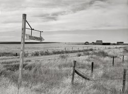 September 1941. "Montana wheat country. Telephone sign along highway. Judith Basin, Great Falls." Photo by Marion Post Wolcott for the Farm Security Administration. View full size.