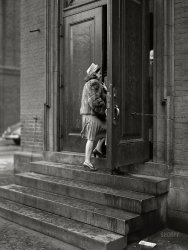 January 1941. "Going to Mass. Pittsburgh, Pennsylvania." Medium format acetate negative by John Vachon for the Farm Security Administration. View full size.