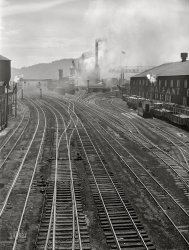 June 1941. "Railroad yards. Carnegie-Illinois steel plant. Etna, Pennsylvania." Medium format acetate negative by John Vachon for the Farm Security Administration. View full size.