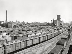 June 1941. "Railroad yards. Milwaukee, Wisconsin." Medium format acetate negative by John Vachon for the Farm Security Administration. View full size.
