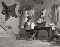 March 1942. "Flathead Valley special area project, Montana. Mrs. Lawrence Thompson, wife of the manager of the Farm Security Administration cooperative sawmill." Medium format acetate negative by John Vachon for the Office of War Information. View full size.