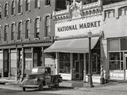 April 1942. "Grocery store in copper mining center of Butte, Montana." Medium format acetate negative by John Vachon for the Farm Security Administration. View full size.