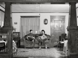 November 1941. "Mr. and Mrs. Lee Wagoner Wagner, who farm on the Black Canyon Project. Canyon County, Idaho." Photo by Russell Lee, Farm Security Administration. View full size.