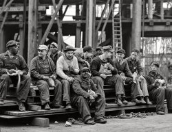 May 1943. "Bethlehem-Fairfield Shipyards, Baltimore, Maryland. Portraits of the workers who turn out 'Liberty' ship cargo transports, during lunch hour or on rest period." 4x5 inch acetate negative by Arthur Siegel for the Office of War Information. View full size.
