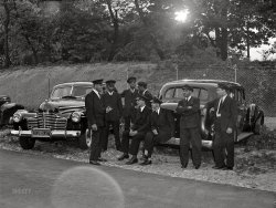 May 1942. Washington, D.C. "Garden party at the New Zealand legation. Chauffeurs and limousines." At right, a V-16 Cadillac. Acetate negative by Marjory Collins. View full size.