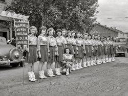 May 1942. "Novato, California. Drill team which participated in the parade at the Portuguese-American Festival of the Holy Ghost." Acetate negative by Russell Lee. View full size.