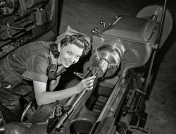 June 1942. "Knoxville, Tennessee (Tennessee Valley Authority). Teen-age boys and girls train for defense work made possible by TVA at a National Youth Administration school." Acetate negative by Arthur Rothstein for the U.S. Foreign Information Service. View full size.