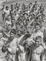 July 1942. "Florence, Alabama (vicinity). Boys in swimming class at Boy Scout camp." Acetate negative by Jack Delano for the U.S. Foreign Information Service. View full size.