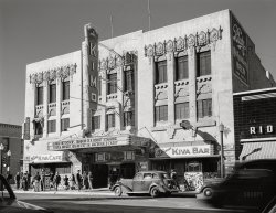 February 1943. Albuquerque, New Mexico. "Photographs show the modern city and 'Old Town' Albuquerque." Now playing at the "Pueblo Deco" Kimo on Route 66: Hitchcock's "Shadow of a Doubt." Acetate negative by John Collier for the Office of War Information. View full size.