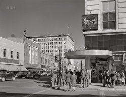 February 1943. "Albuquerque, New Mexico. Stores on West Central Avenue." An alternate view of this corner. Acetate negative by John Collier for the Office of War Information. View full size.