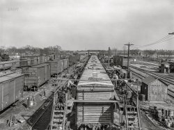 March 1943. "Topeka, Kansas. Part of the Atchison, Topeka and Santa Fe Railroad car building shops." Acetate negative by Jack Delano for the Office of War Information. View full size.