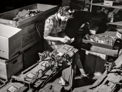 April 1943. "Philadelphia, Pennsylvania. Sealing envelopes containing seed at the W. Atlee Burpee Company, seed dealers." Acetate negative by Arthur Siegel. View full size.