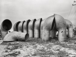 May 1943. "Bethlehem-Fairfield shipyards, Baltimore, Maryland. Ventilators in storage." Acetate negative by Arthur Siegel for the Office of War Information. View full size.