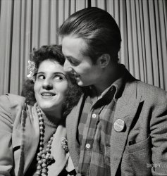 April 1943. Buffalo, New York. "Swing-shift workers on the sidelines at the weekly swingshift dance held at the Main-Utica ballroom." Medium format negative by Marjory Collins for the Office of War Information. View full size. 