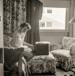 June 1943. Arlington, Virginia. "Ordering clothes from a mail order house at Idaho Hall, Arlington Farms, a residence for women who work for the U.S. government for the duration of the war." Photo by Esther Bubley. View full size.