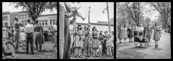 May 31, 1943. A Memorial Day triptych: "Gallipolis, Ohio. Soldier, girl flag bearers, Girl Scouts at Decoration Day ceremonies." Photos by Arthur S. Siegel for the OWI. View full size.