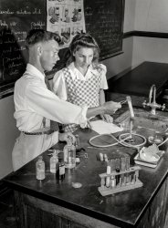 June 1943. "Keysville, Virginia. Randolph Henry High School. Chemistry class equipment." Photo by Philip Bonn, Office of War Information. View full size.