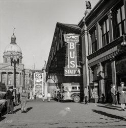 September 1943. "Indianapolis, Indiana. A Greyhound bus station." Photo by Esther Bubley for the Office of War Information. View full size.