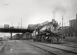 Omaha, Nebraska, 1910. "Chicago, Burlington & Quincy Railroad Locomotive CBQ 2867." 4x5 inch glass negative, Louis A. Marre Rail Transportation Photograph Collection. View full size.