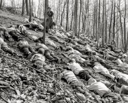 April 9, 1953. Oak Ridge, Tennessee. "Civil Defense air raid drill, Highland View School." Photo by Ed Westcott for the U.S. Atomic Energy Commission. View full size.