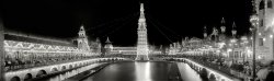 Coney Island, New York, circa 1905. "Luna Park at night." Panorama made from three 8x10 glass negatives, previously seen here, here and here. View full size.