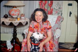 "Christmas P.J.'s -- Dec. 25 1951." Grace and Sally clash  in the latest episode of Minnesota Kodachromes! 35mm color slide by Hubert Tuttle. View full size.

&nbsp; &nbsp; &nbsp; &nbsp; Grace and Sally hope you had a very merry Christmas!