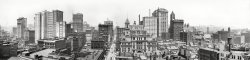 Pittsburgh, Pennsylvania, circa 1908. "The heart of Pittsburgh." Panorama made from four 8x10 inch glass negatives. Detroit Publishing Company. View full size.