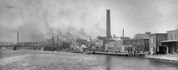 1899. "Maumee River front, Toledo, Ohio." (Non-panoramic version here.) Detail of 8x10 inch dry plate glass negative, Detroit Photographic Company. View full size.