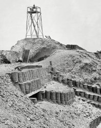 1865. Charleston, South Carolina. "Beacon on parapet of Fort Sumter." The light at the end of the charnel. Wet plate negative by Samuel A. Cooley. View full size.