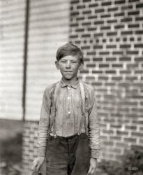 May 1913. Randleman, N.C. "Charley Humble. Said he was 10 years old. Has a regular job. Been helping his sister for some months in the Deep River Mills. Mother and sister work. Father deserted." Photo by Lewis Hine. View full size.