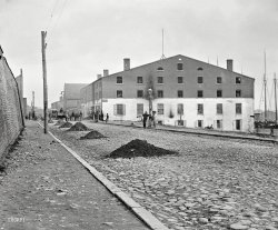 April 1865. "Richmond, Virginia. Libby Prison." The infamous Confederate jail. Composite of two stereograph wet plate glass negatives. View full size.