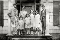 The Metropolitan Opera contralto Louise Homer with husband Sidney and their brood circa 1919, sunnier but moldier than when we last saw them. 5x7 glass negative, George Grantham Bain Collection. View full size.
