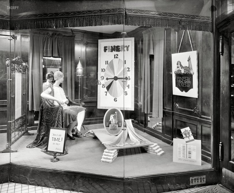 Time for Finery: 1928 Washington, D.C., circa 1928. "Gold's window." The stocking truth laid bare for all to see. National Photo Company Collection glass negative. View full size.