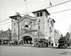 New York circa 1904. "Galveston Flood, Coney Island." The main attraction here was a cyclorama depicting the deadly hurricane that struck Texas in 1900. 8x10 inch dry plate glass negative, Detroit Publishing Company. View full size.