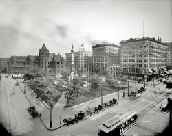 Buffalo, New York, circa 1905. "Lafayette Square." 8x10 inch dry plate glass negative, Detroit Publishing Company. View full size.