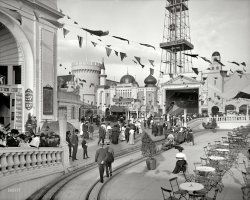 New York circa 1905. "Dreamland Park at Coney Island." Among the amusements to be sampled: An observation tower, the Bostock trained animal show, a Baltimore Fire cyclorama, the General Bumps ride, a miniature railway, Will Conklin's Illusions, the Temple of Mirth and Hooligan's Dream. 8x10 inch dry plate glass negative, Detroit Publishing Company. View full size.