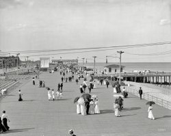 The Jersey Shore circa 1905. "Boardwalk at Asbury Park." Live it up while you can, folks. 8x10 inch glass negative, Detroit Publishing Company. View full size.