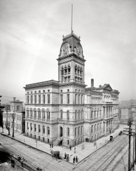 Circa 1906. "City Hall, Louisville, Kentucky." Our second look at this imposing edifice.  8x10 inch glass negative, Detroit Publishing Company. View full size.