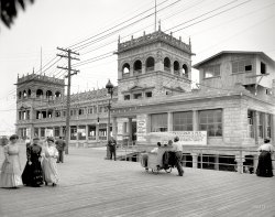 Atlantic City, New Jersey, circa 1907. "Young's Million-Dollar Pier." One of the main attractions of "Captain" John Young's 1,700-foot pier was a deep-sea net haul of fish from the far end. Detroit Publishing glass negative. View full size.