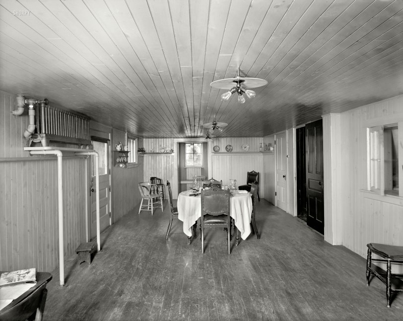 Dinner Is Served: 1901 New Baltimore, Michigan, circa 1901. "The Firs -- dining room." This house's amenities included radiant heat, Edison lamps and much wood. Bon appetit! 8x10 dry plate glass inch negative, Detroit Publishing Company. View full size.