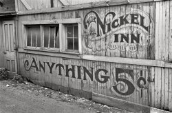 August 1938. "Quick lunch stand in Plain City, Ohio." 35mm nitrate negative by Ben Shahn for the Farm Security Administration. View full size.