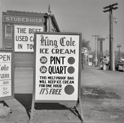 October 1941. "Syracuse ice cream vendor." Continuing the story begun here. Medium-format nitrate negative by John Collier. View full size.