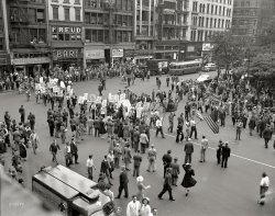 June 6, 1944. "New York. Part of the parade on D-Day, Madison Square." Medium format negative by Howard Hollem, Office of War Information. View full size.