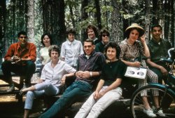 Spring 1961. My brother was just completing his first year teaching English at a Sacramento, California area high school and accompanied some of his students on a trip to Yosemite, where he snapped this Kodachrome slide. Coincidentally, I was completing my first year as a high schooler, and can therefore testify to the authenticity of the garb. View full size.
